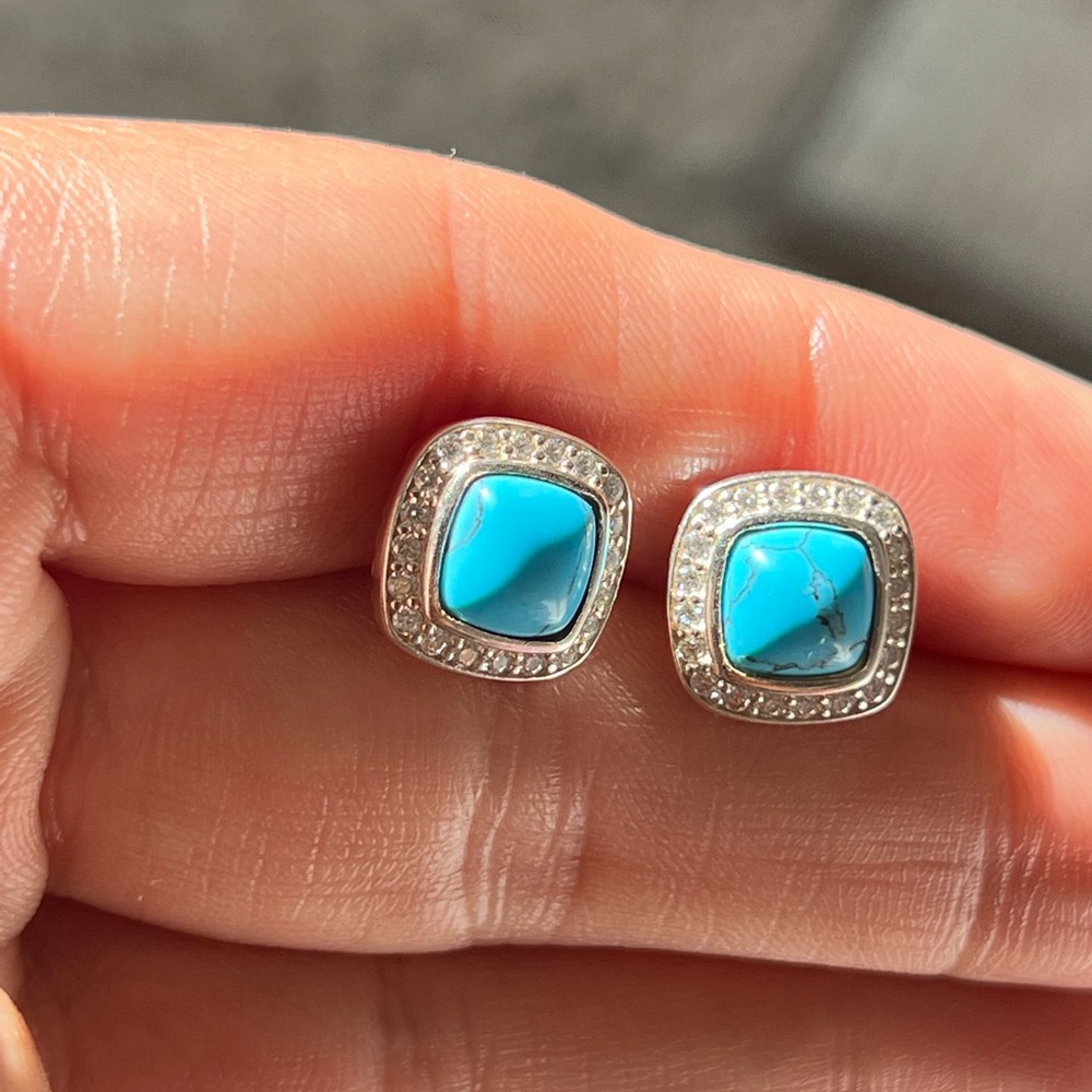 DY Turquoise and diamond earrings - Picture 9 of 11